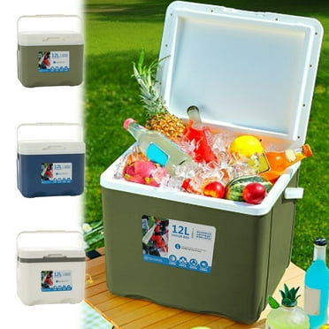 Xecvkr Three-Layer Insulated Portable Cooler Box in White, Blue, Or Green - 12 Liter Capacity with Detachable Shelves for Cooling and Warming Drinks, Food, And Skin Products - Perfect for Camping