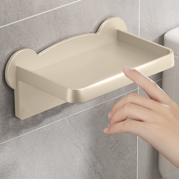 Xecvkr Toilet Tissue Rack Wall Mounted No Punch Storage Paper Shelf Phone Holder Storage Washcloth Bathroom Tidy Organizer 1 Pack Beige