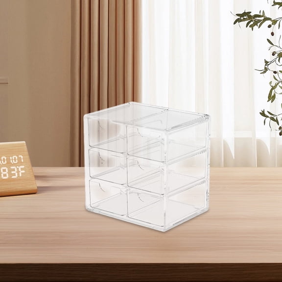 Xecvkr Transparent Storage Box Six Grids Desktop Organizer Handheld Drawer Makeup Jewelry Accessories Student Desk Multi-Compartment Gift 1 Set White