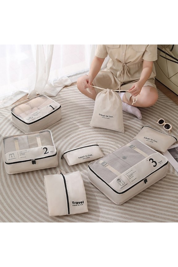 Travel Organizer Bag Clothing Shoes Storage Suitcase Classification 7-Piece Set Portable Polyester Home Organizer 12.60x9.45x1.18in