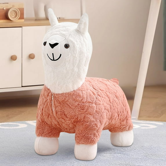 Xecvkr Upholstered Footstool Lamb Fleece Fabric Wooden Frame Multi Functional Sofa Tea Stool Rest Ottoman Living Room Bedroom Porch 1 Pack Pink