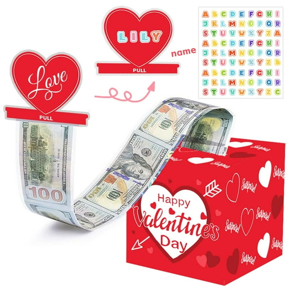 Xecvkr Valentines Day Money Box Surprise Cash Pull Gift Box DIY Card Romantic Greeting Party Decor Couples Celebration Red Pink Party Favors 1 Set