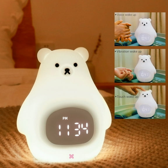 Xecvkr Wake Up Light Alarm Clock Night LED Table Lamp Bear Shape Rechargeable Touch Snooze Portable Kids Children Bedroom Reading Camping Gift 16x11x11.3cm 1pc