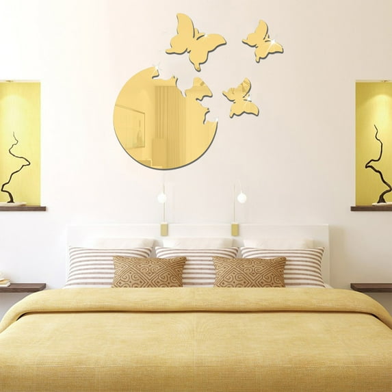 Xecvkr Wall Mirror Sticker SelfAdhesive Acrylic Background Decorative Mural Art Removable Reflective Home Living Room Vase Plants Wall 4Pack Gold