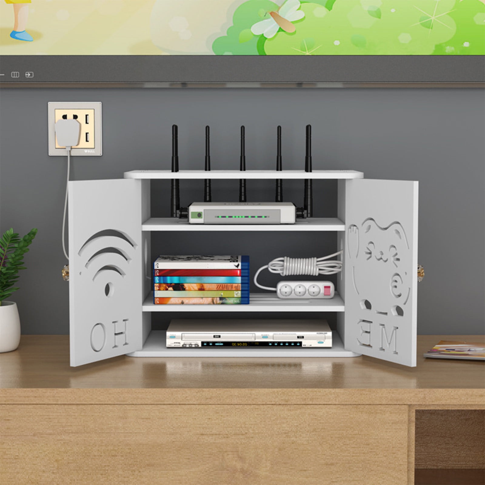Small Router Box Xecvkr WiFi Router Storage Box TV Cabinet Socket Organizer Wireless ...