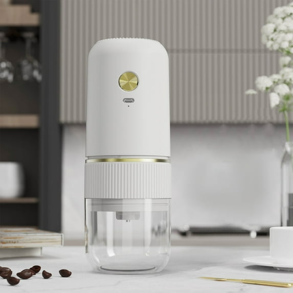 Xecvkr Wireless Rechargeable Portable Coffee Grinder, USB Powered Electric Bean Mill with Ceramic Blades, Compact Design for Home and Travel, White