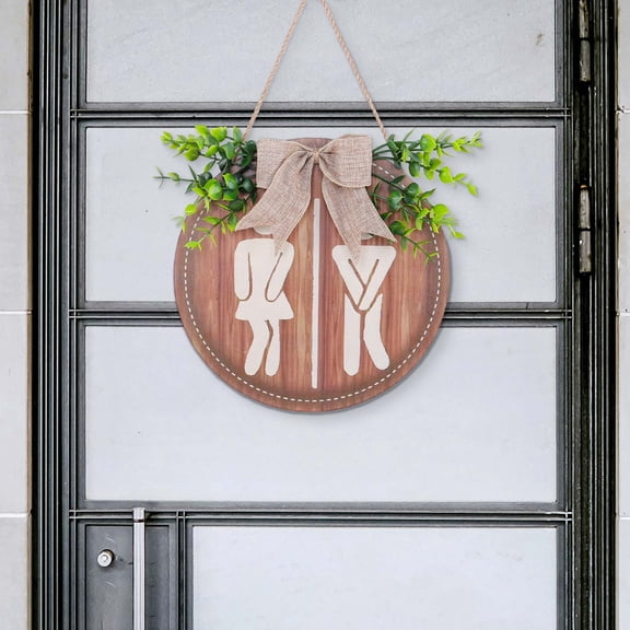 Xecvkr Wood Toilet Gender Door Round Sign Bathroom Plaque Rustic Hanging Washroom Universal Wall Nameplate Home Decor Tag 1pc