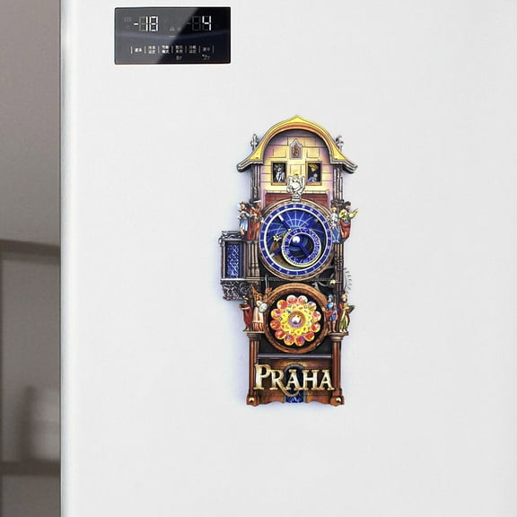 Xecvkr Wooden Astronomical Clock Vintage Fridge Magnet 3D Gear Turning Colorful Nostalgic Home Refrigerator Decoration Bedroom Office Magnetic Sticker 1Piece