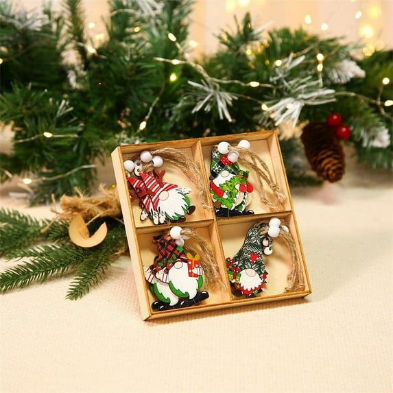 Xecvkr Wooden Christmas Tree Ornaments Set 12PCS Colorful Old Man Mini Pendants Holiday Hanging Decor for Xmas Tree Gift Box Home Wedding Party 5.5x5.5x0.8in with Storage Box