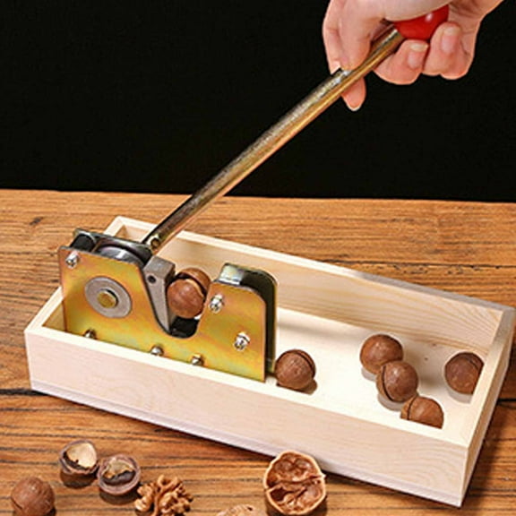 Xecvkr Wooden Macadamia Nut Opener Durable Nutcracker Pecan Walnut Sheller Heavy Duty Kitchen Tool Ergonomic Handle for Home Snacking Baking 9.84x4.72in 1 Piece