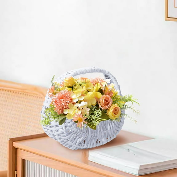 Xecvkr Wooden Woven Wall Mounted Flower Basket Natural Willow Rustic Storage Organizer Home Room Plants Arrangement Gift Idea 1 Piece White Free Size