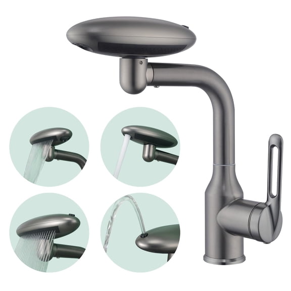 Xeede 4 Mode Faucet, Multi Bathroom Faucet, Multifunctional Basin Faucet, Bathroom Sink Faucet, 360Â° Swivel Spout & Pop-Up Drain, Stainless Steel Gray Faucet, Modern Basin Tap