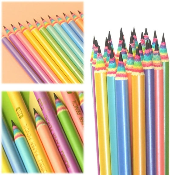 Xeede Pre-Sharpened Pencils, Rainbow Pencils, Fun Pencils, Rainbow Paper Pencils, sharpened pencils, Cute Rainbow Pencil with Erasers, Eco Rainbow Paper Pencil, Writing, 12 Count