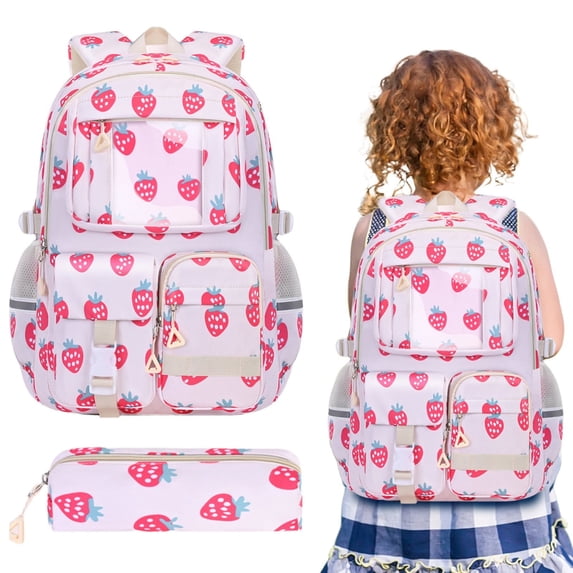 Xeede Strawberry Shortcake Backpack, Pink Strawberry Backpack, Fruit Patterned Backpack, Laptop Backpack, Travel Daypack, Cute and Fashionable Backpack, Multi-Pocket Bookbag