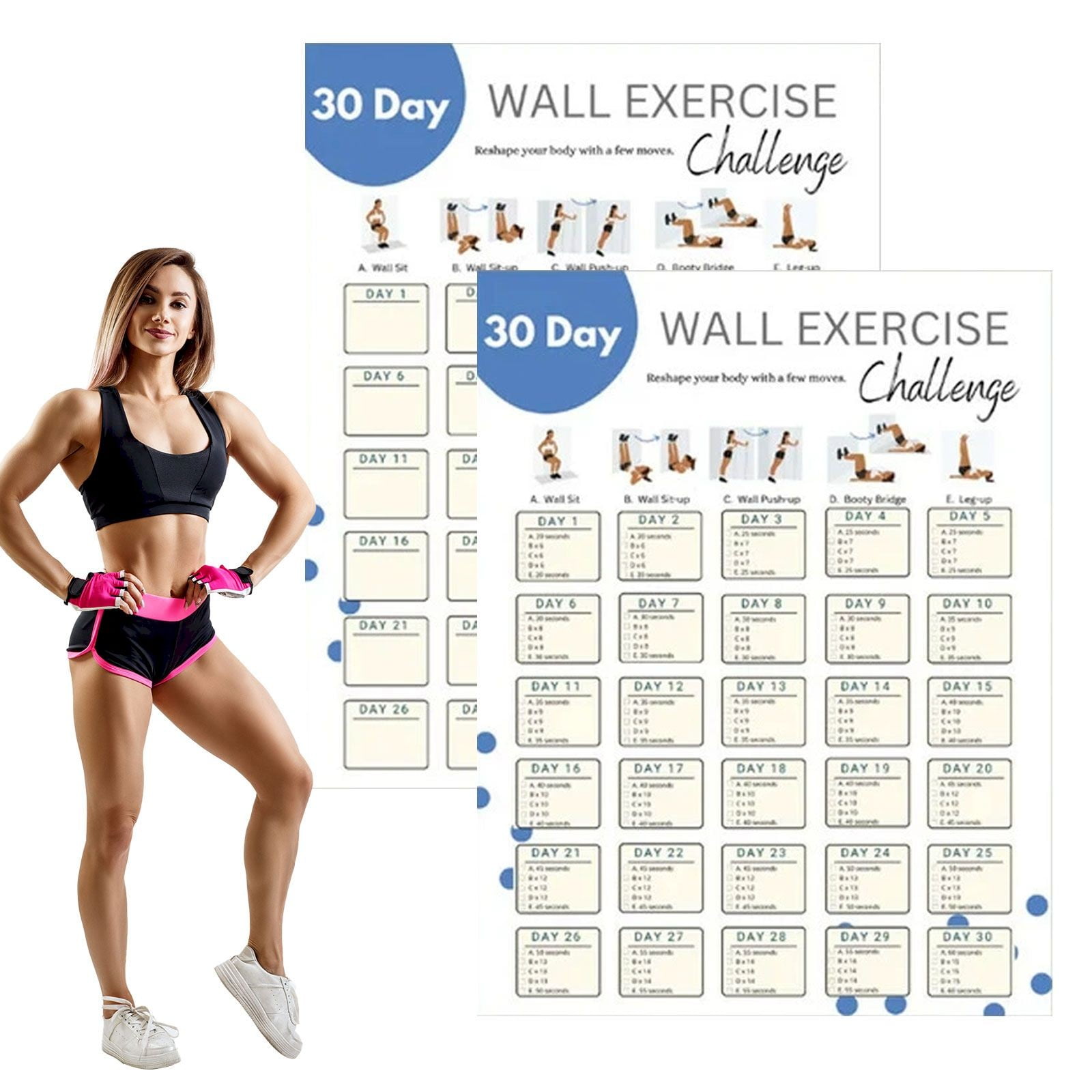 Xeede Wall Exercise Poster, Posterfor Exercise at Home, Workout Posters for Home Gym, 30 Day Workout Challenge for Home Gym Poster, Exercise Challenge Schedule for Record Daily