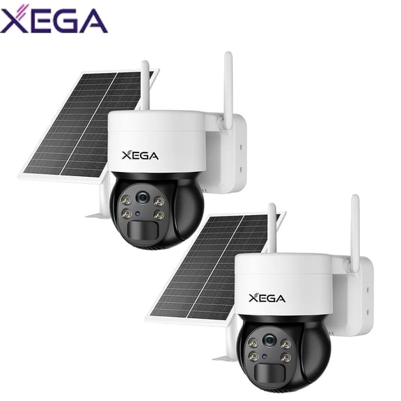 Xega XG-03-US4G Outdoor 2K HD 2-Channel 4 MP Surveillance Camera with 2x 6W Solar Panel, Other, 2-Pack