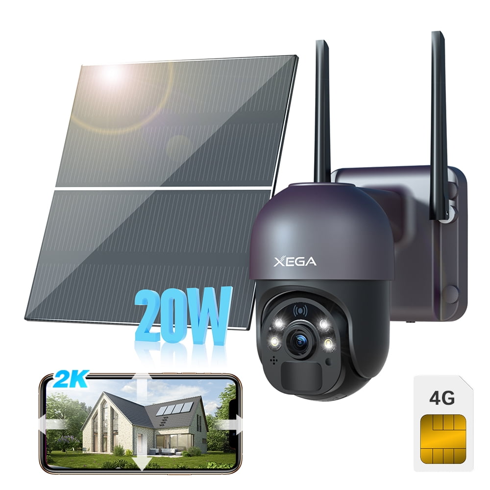 Xega 3G/4G LTE Cellular Outdoor Security Camera with SIM Card, 2K HD