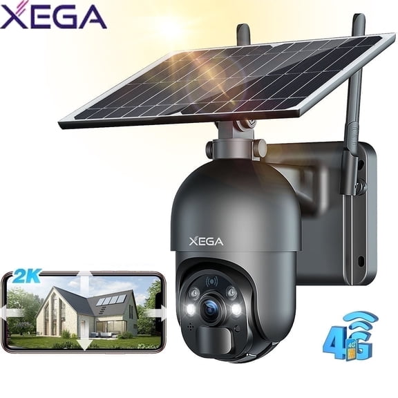 Xega XG-S20-3MP-US4G Outdoor Cellular PTZ 2K 4MP Surveillance Camera with Rechargeable Battery, Black, 1