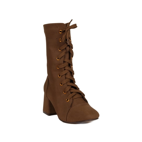 Xehar Women's Metallic Grommet Block Heel Wedge Lace Up Granny Boots