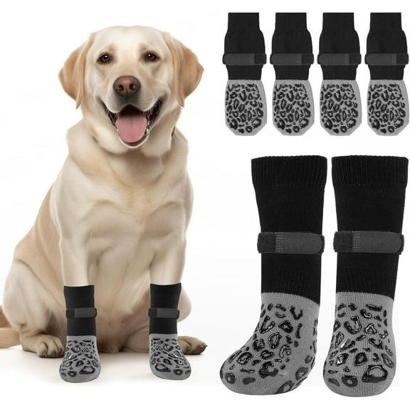 Xekoro 2Pairs Anti-Slip Dog Socks, Pet Socks with Grippers Prevent from Licking Paws,Non-Slip Dogs Grip Socks for Senior Dogs on Hardwood Floor,Gifts for Dogs(Black,L)