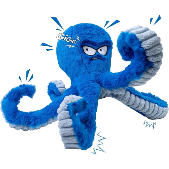 Xekoro Tough Dog Toys, Stuffed Chew Large Dog Toys to Keep Them Busy, Interactive Squeaky Tug of War Doggie Toy, Crinkle Blue Octopus