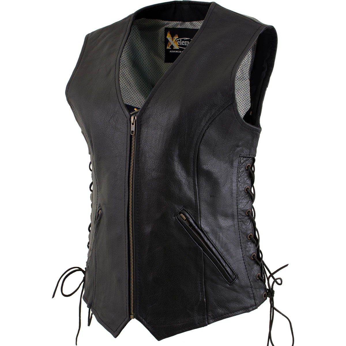 Xelement B277 Women s Mistress Black Leather Side Lace Motorcycle Vest Medium Walmart