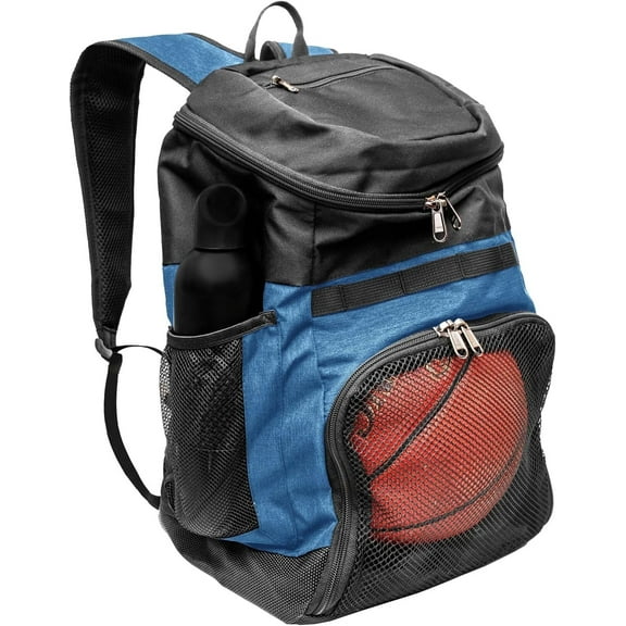XELFLY Basketball Backpack with Ball Compartment – Sports Equipment Bag for Soccer Ball, Volleyball, Gym, Outdoor, Travel, School, Team – 2 Bottle Pockets, Includes Laundry or Shoe Bag – 25L (Blue)
