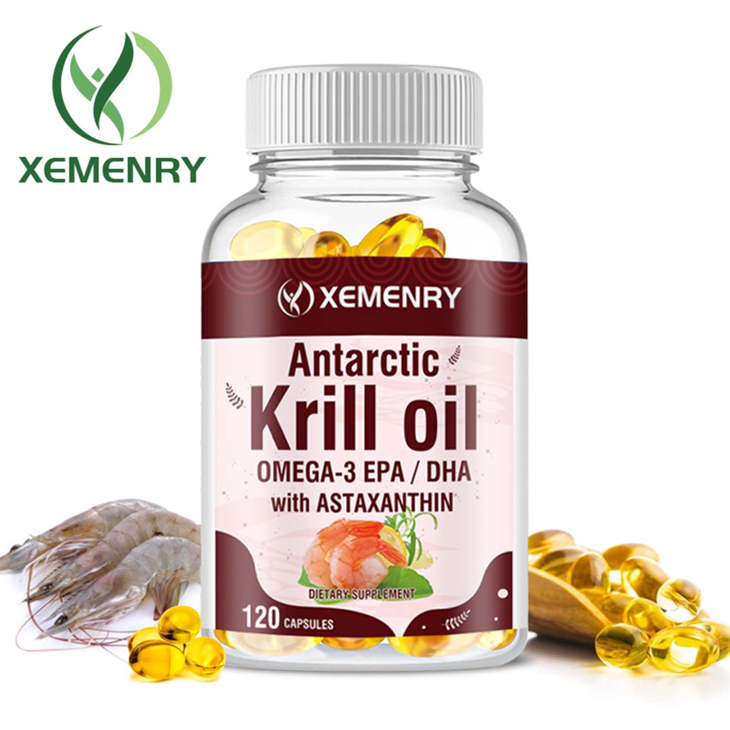 Xemenry Antarctic Krill Oil 2000mgOmega3 EPA,DHA,AstaxanthinBrain