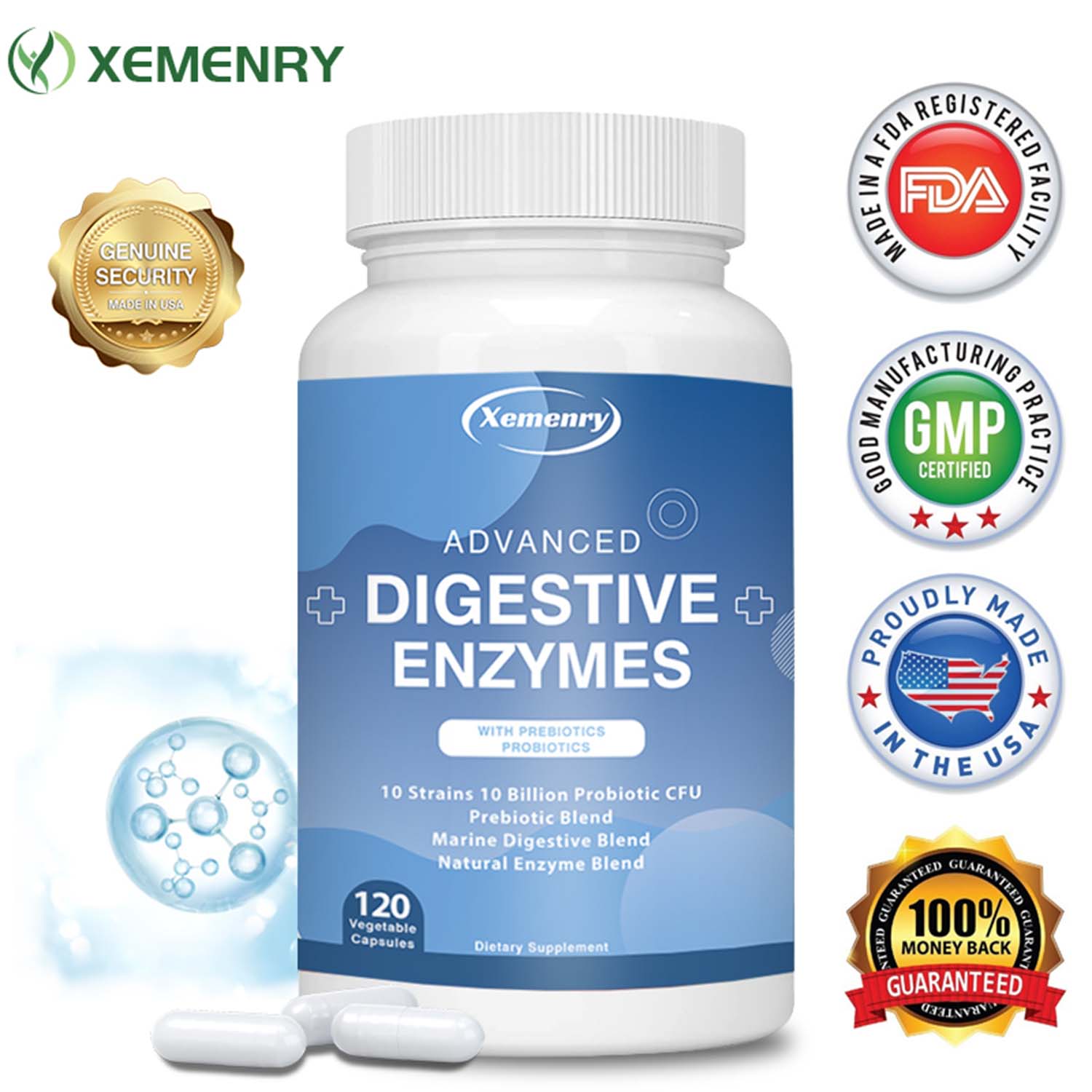 Xemenry Digestive Enzymeswith Probiotic,PrebioticRelieve Gas,Bloating