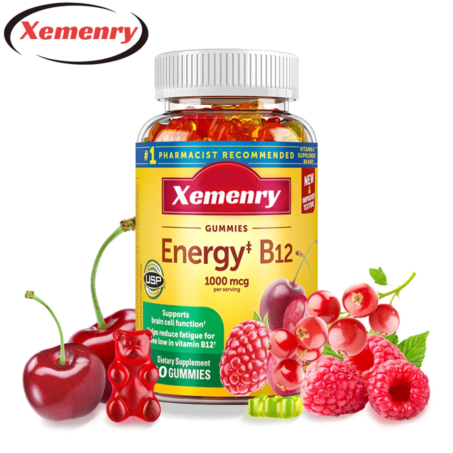 Xemenry Energy B12 Gummies 1000mcg Nervous System Health,Enhance