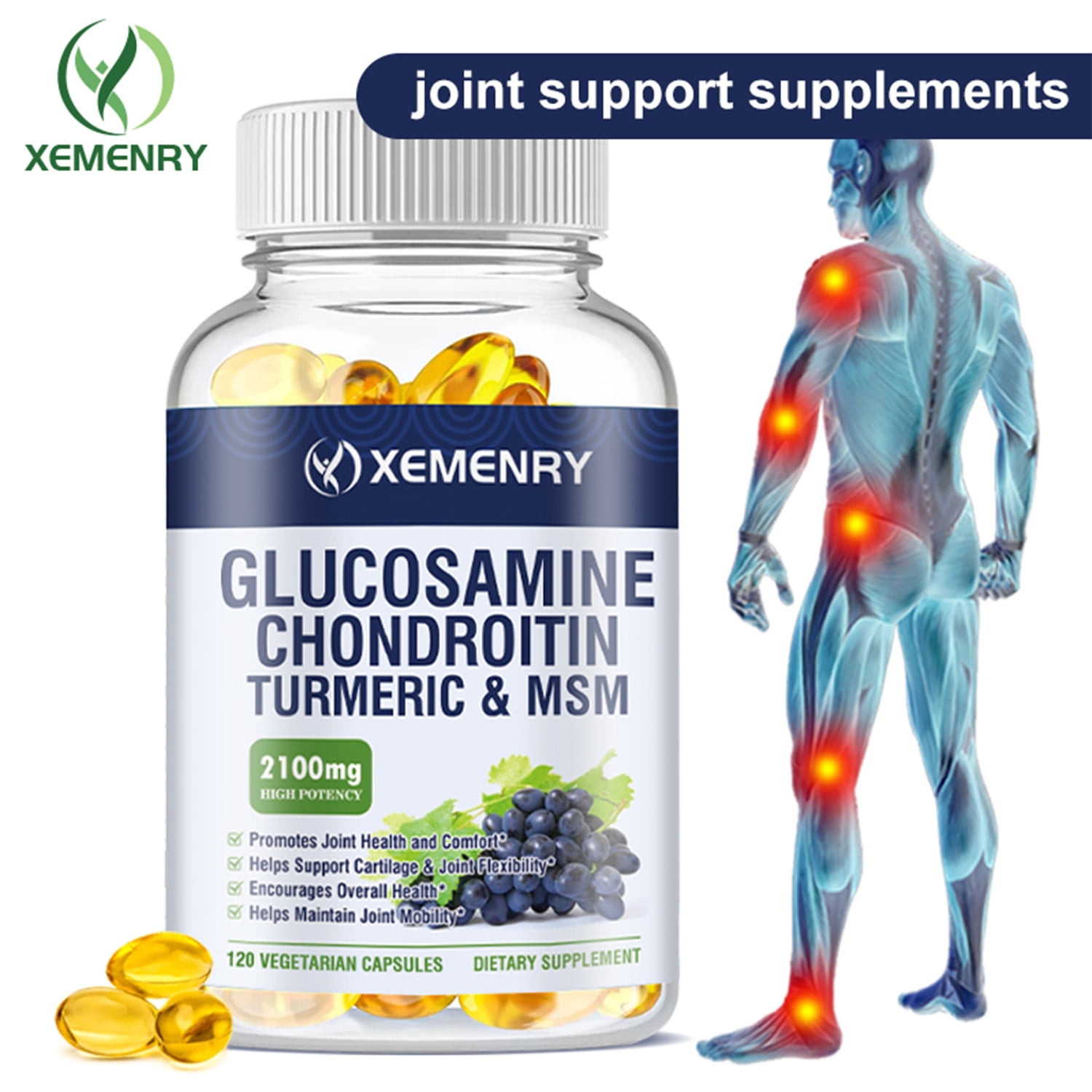 Xemenry Glucosamine Chondroitin Turmeric & MSM 2100mg Triple Strength