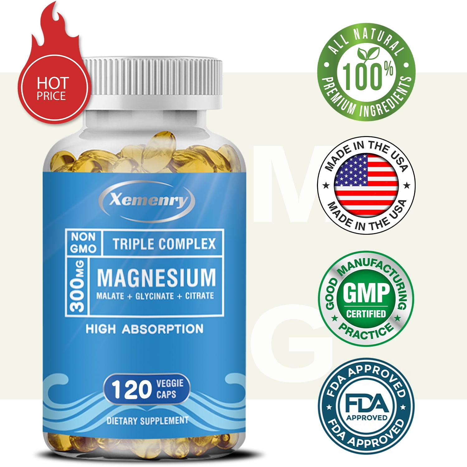 Xemenry Triple Magnesium Complex Magnesium Malate, Glycinate, Citrate
