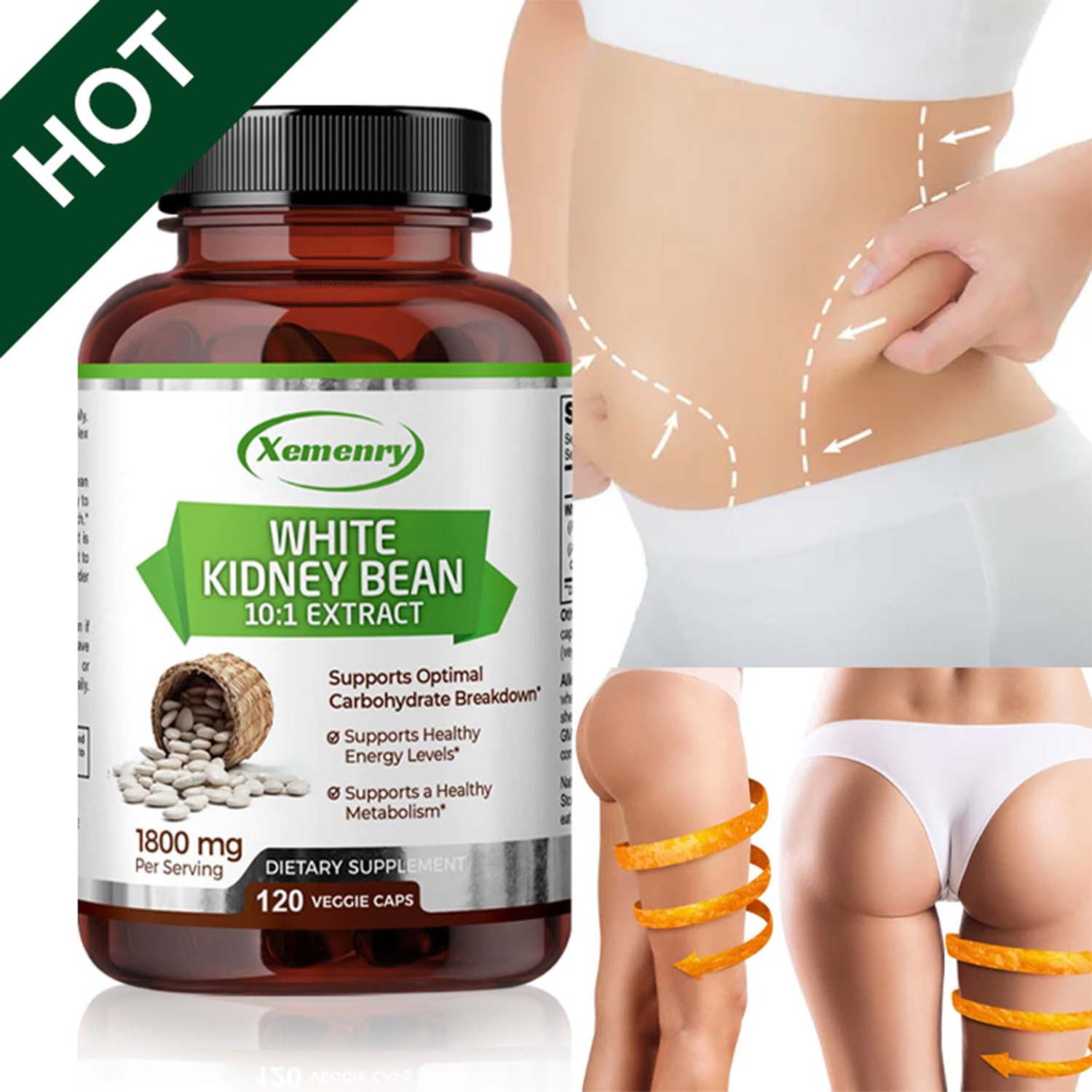 Xemenry White Kidney Bean 1800mg Fat & Carb Blocker,Appetite