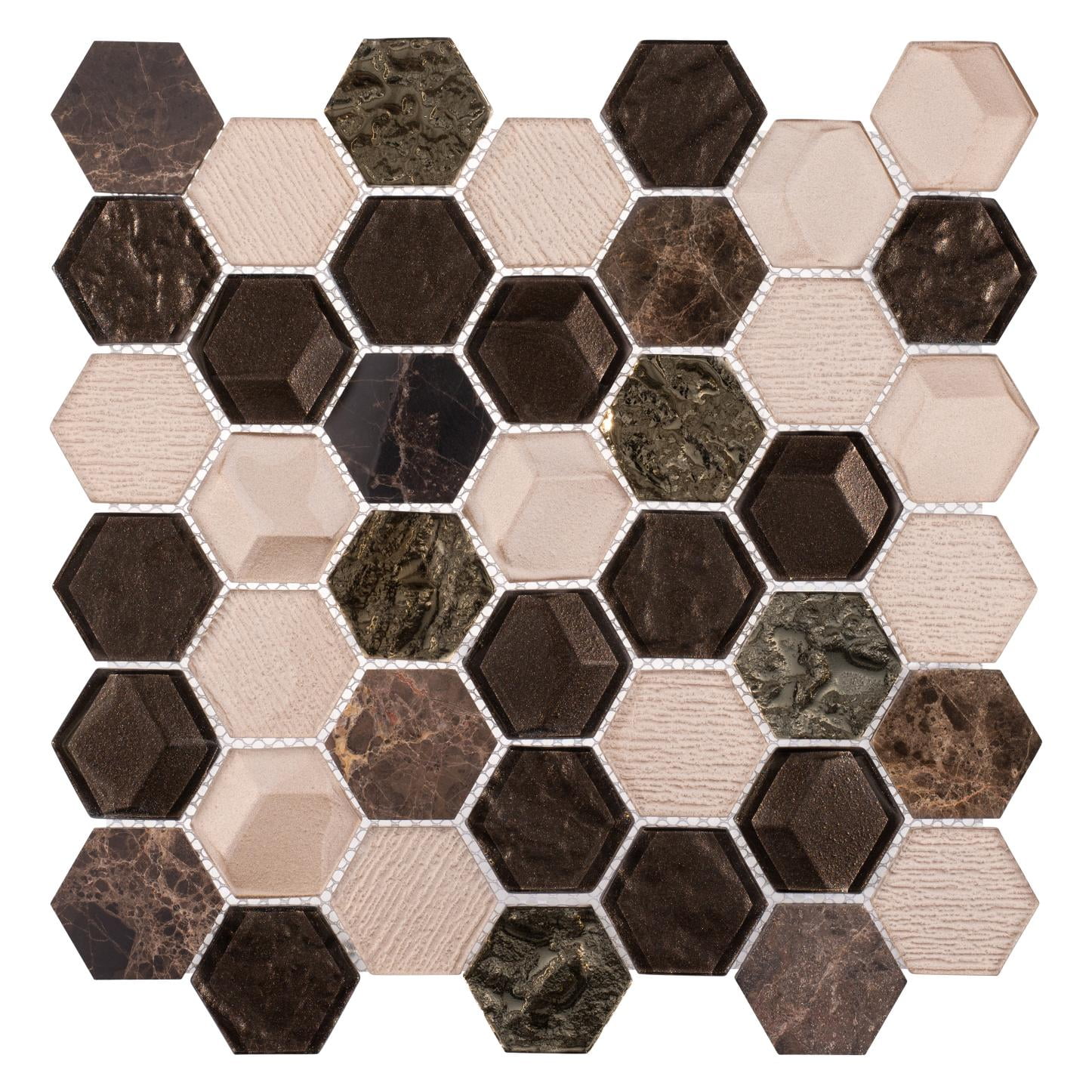 Spirit Hexagon Mosaic Glass and Stone Tile Sheet