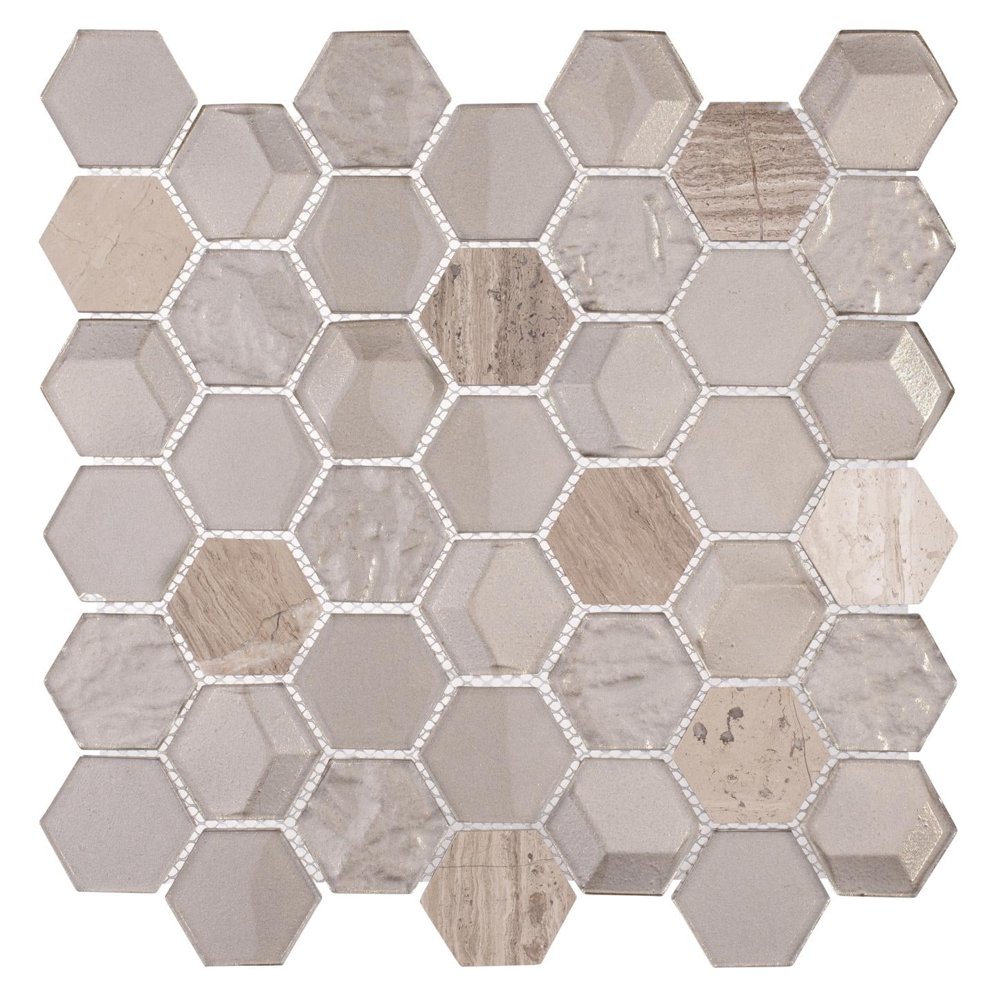 Xen Sheela Beige 2-in. Honeycomb Polished Glass and Natural Stone Mosaic Wall Tile