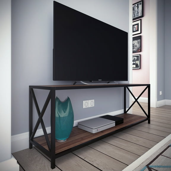 Xena 47" One Shelf Metal TV Stand Console Table, Walnut