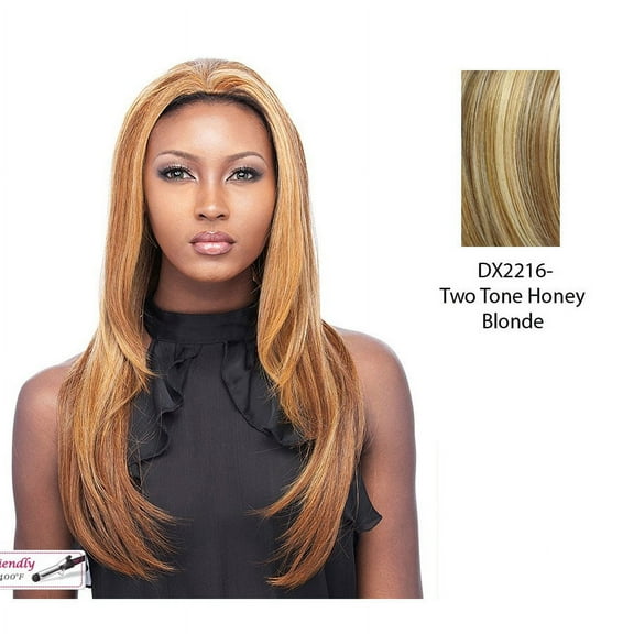 Xena Synthetic Half Wig,Two tone frost blend of strawberry blonde layer over with honey blonde bottom