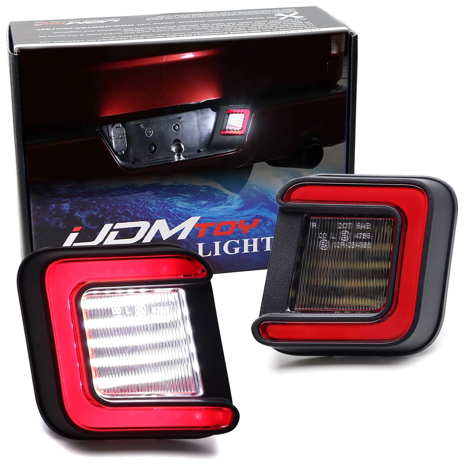 Xenon White 18-SMD Full LED License Plate Light Kit w/ Accent Brilliant Red C-Ring Decoration For Dodge 2003-18 RAM 1500 2500 3500, 19-up Classic RAM
