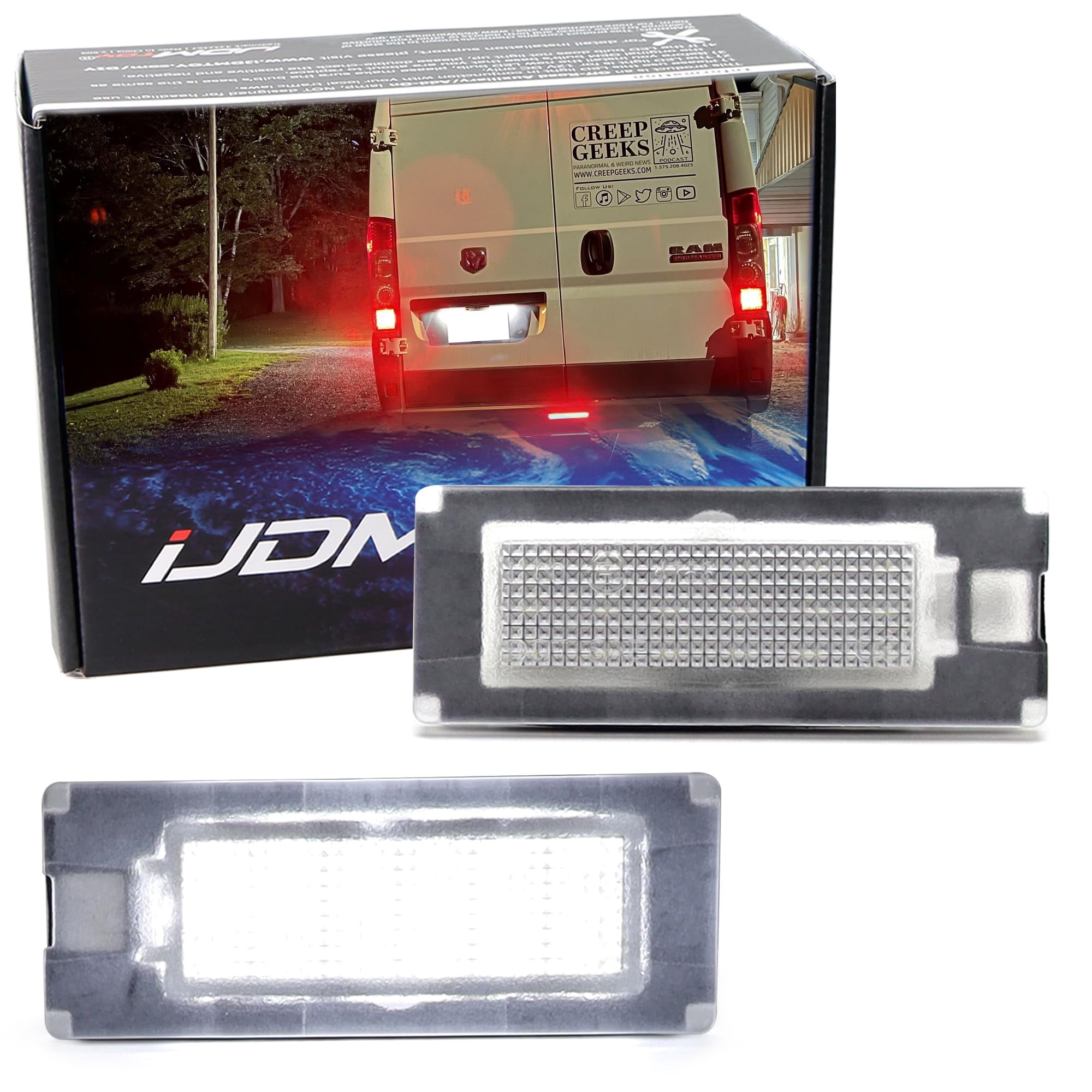 Xenon White Full LED License Plate Light Kit For RAM 2014-up Promaster 1500 2500 3500, Powered By 18-SMD LED Diodes