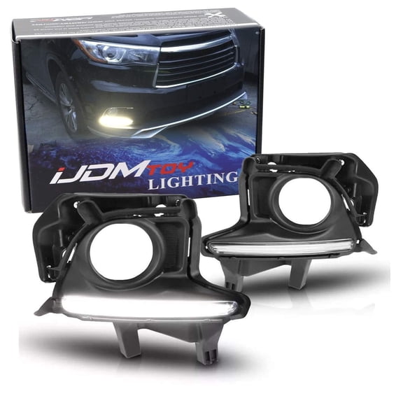 Xenon White LED DRL Fog Lamp Kit For 2014-2016 Toyota Highlander, OEM Style Exact Fit LED Daytime Running Lights w/Fog Light Bezels