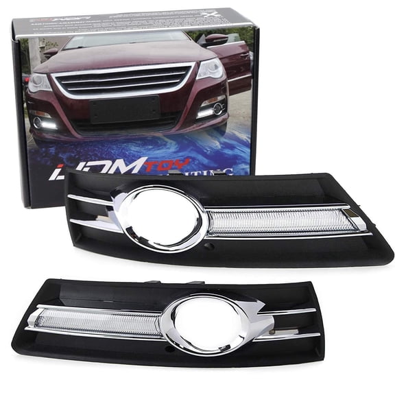 Xenon White LED Daytime Running Light Kit For Volkswagen: 2009-2011 CC, OEM Fit DRL Bezel Assembly Powered by (4) High Power LED Lights Each Lamp
