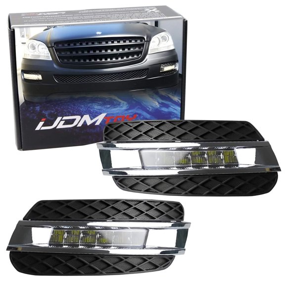 Xenon White LED Daytime Running Lights For 06-08 Mercedes W164 ML-Class ML320 ML350 ML500 ML550 ML63, (2) OEM Fit DRL Assy Each Powered by 6 Pieces High Power LED Lights