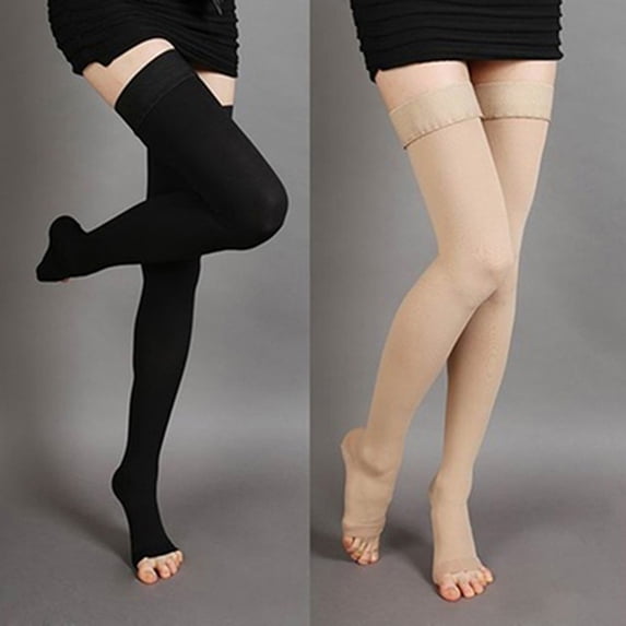 Xeoereki 1 Pair Compression Stockings Solid Color Breathable Spandex Thigh High Running Socks for Men Women