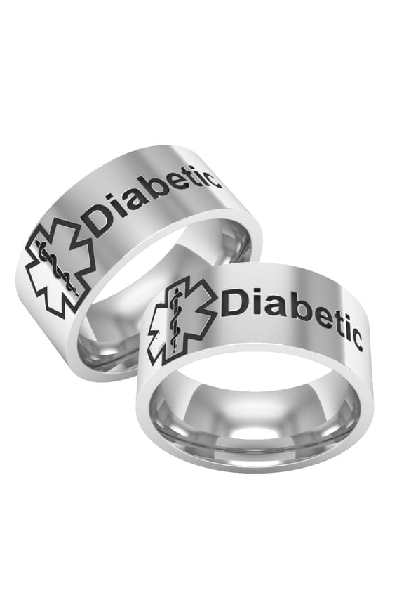 Medical Condition Alert Diabetic Titanium Unisex Band Finger Ring Jewelry Gift