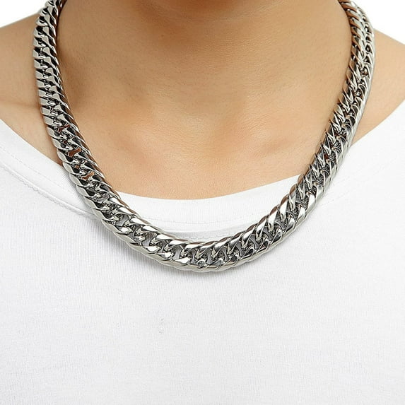 Xeoereki Men Necklace Thick Wide Chain Titanium Steel Luster Smooth Hypoallergenic Metal Hip Hop Style Jewelry for Club Party