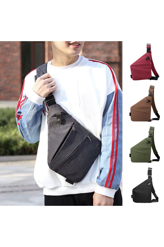 Men Shoulder Bag Adjustable Strap Portable Lightweight Large Capacity Smooth Surface Hidded Zipper Closure Tear-resistant Anti-theft Chest Bag