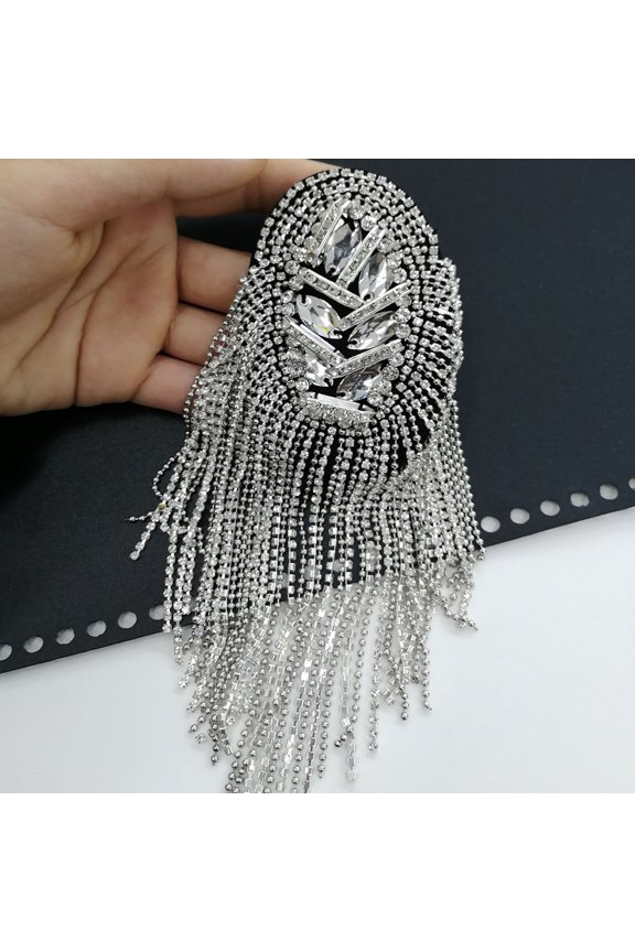 Shoulder Brooch Tassels Rhinestones Jewelry Handmade Shiny Epaulet Clothes Decor