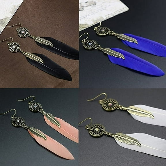Xeoereki Women's Vintage Hollow Wheel Feather Pendant Eardrop Dangle Earrings Jewelry