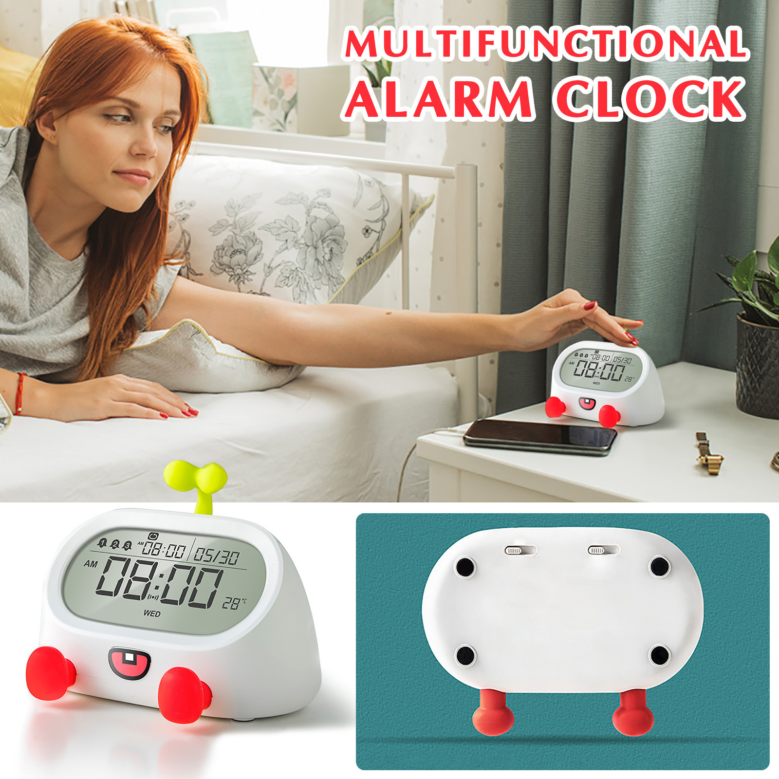 Xerdsx Alarm Clock for Heavy Sleepers Adults,Electronic Alarm Clock, Student Intelligent Night