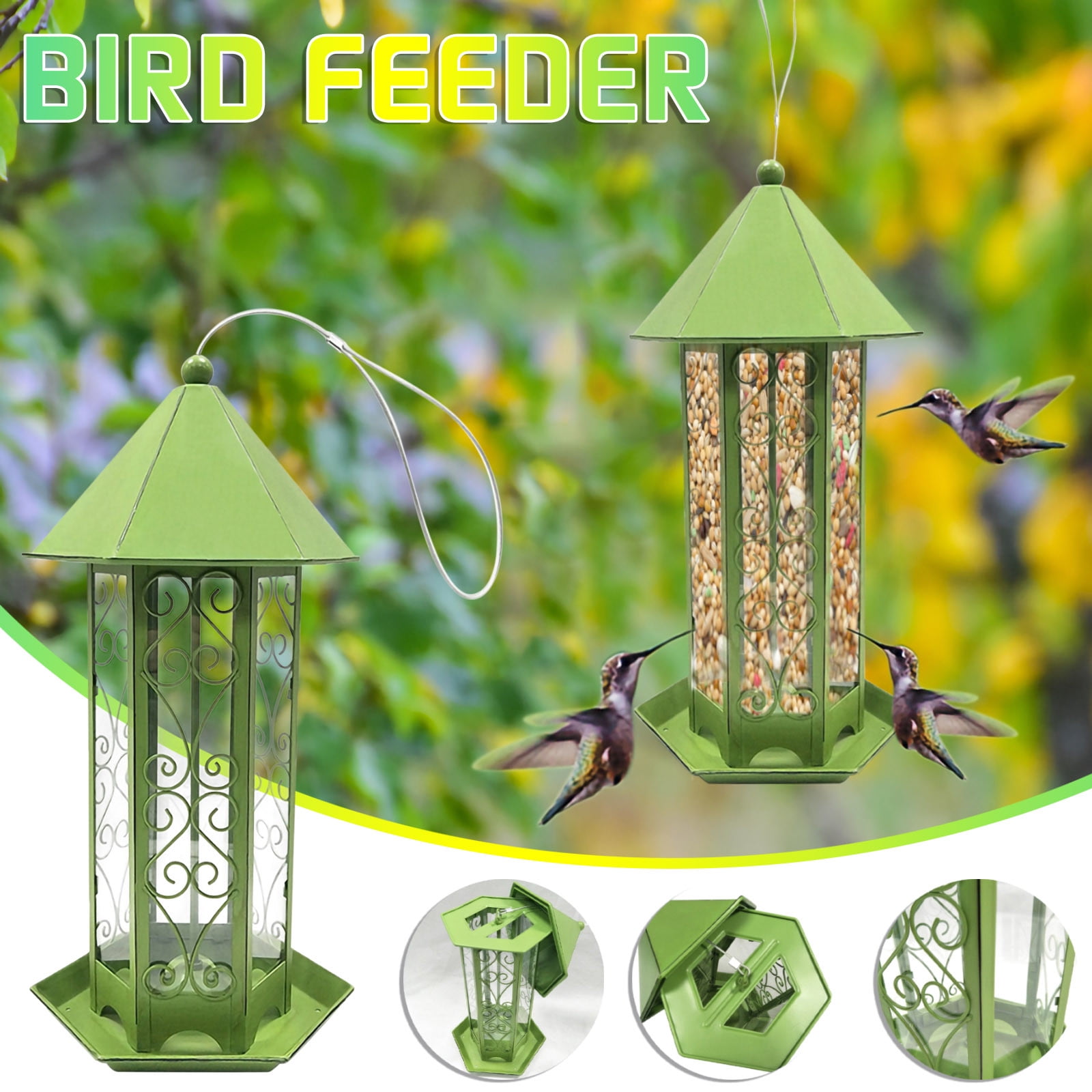 Xerdsx Heated Hummingbird Feeder, Garden Iron Outdoor Hanging Automatic